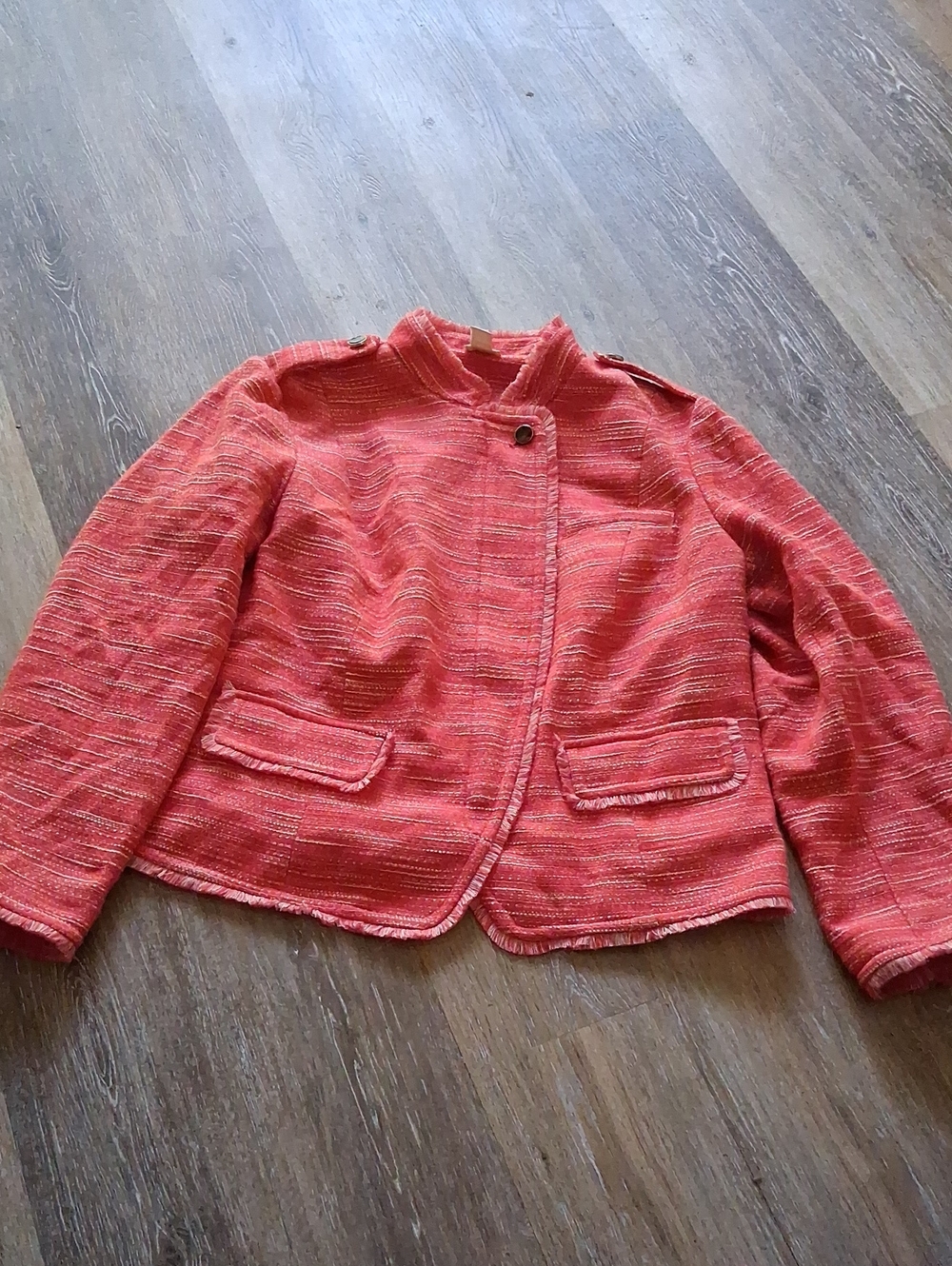 Chico's Coral Tweed-Inspired Button Jacket